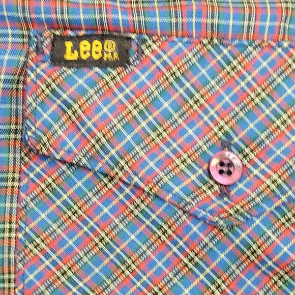 Vintage 80s LEE Plaid Button Shirt M/L 22x31 Red - Picture 10 of 11